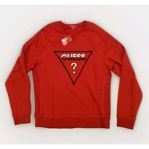 Guess Embroidered Crewneck Sweatshirt Mens Large Red Y2K 90's Retro New W/ Tags